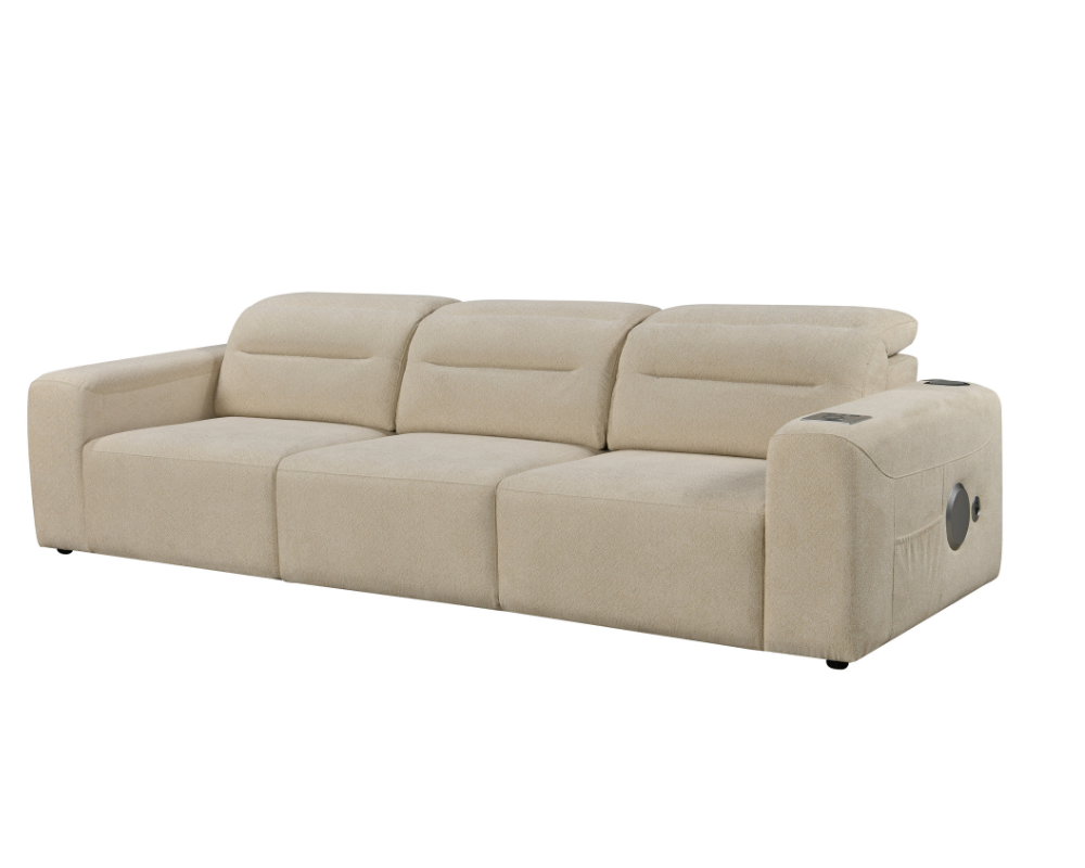 Mayfair 3 seater Electric Sliding seats Cream with Bluetooth speakers || Wireless charger || USB port