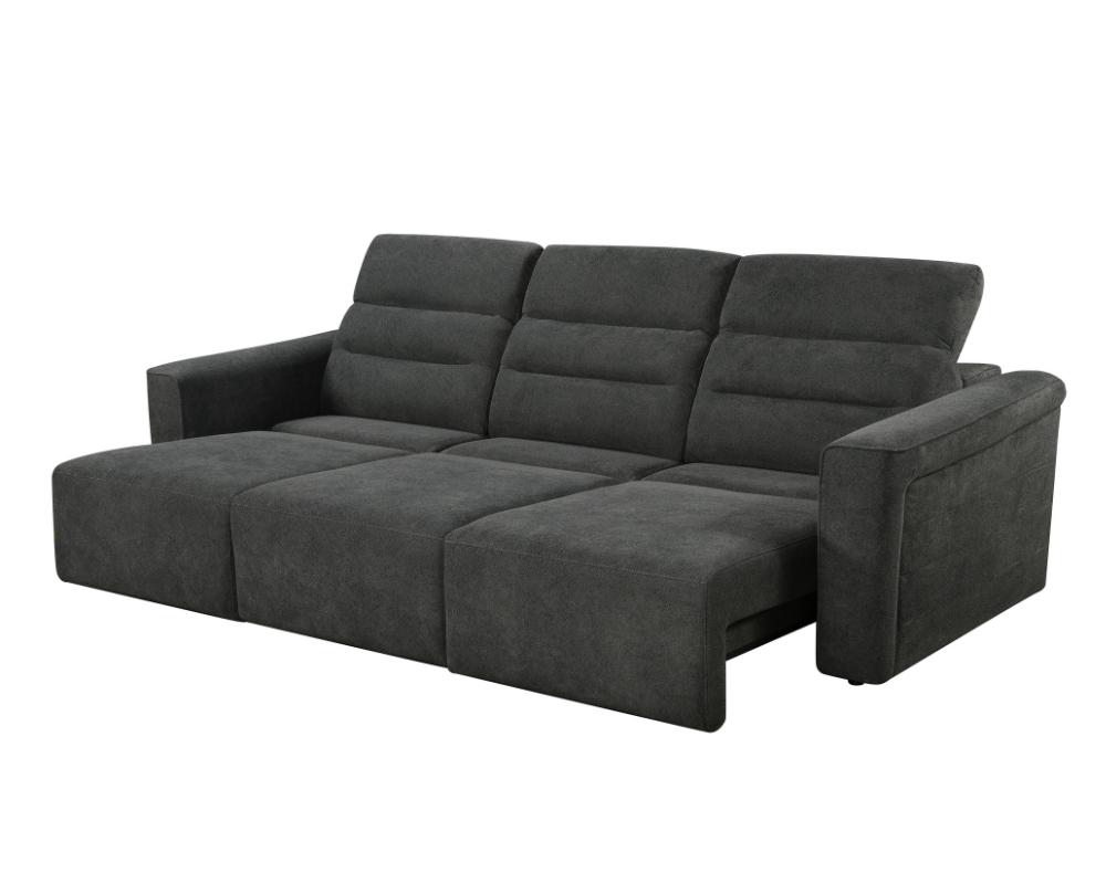 Brambury 3 seater Electric Recliner sofa with remote - Triple Motorized Sliding Seats & Adjustable Headrest Grey