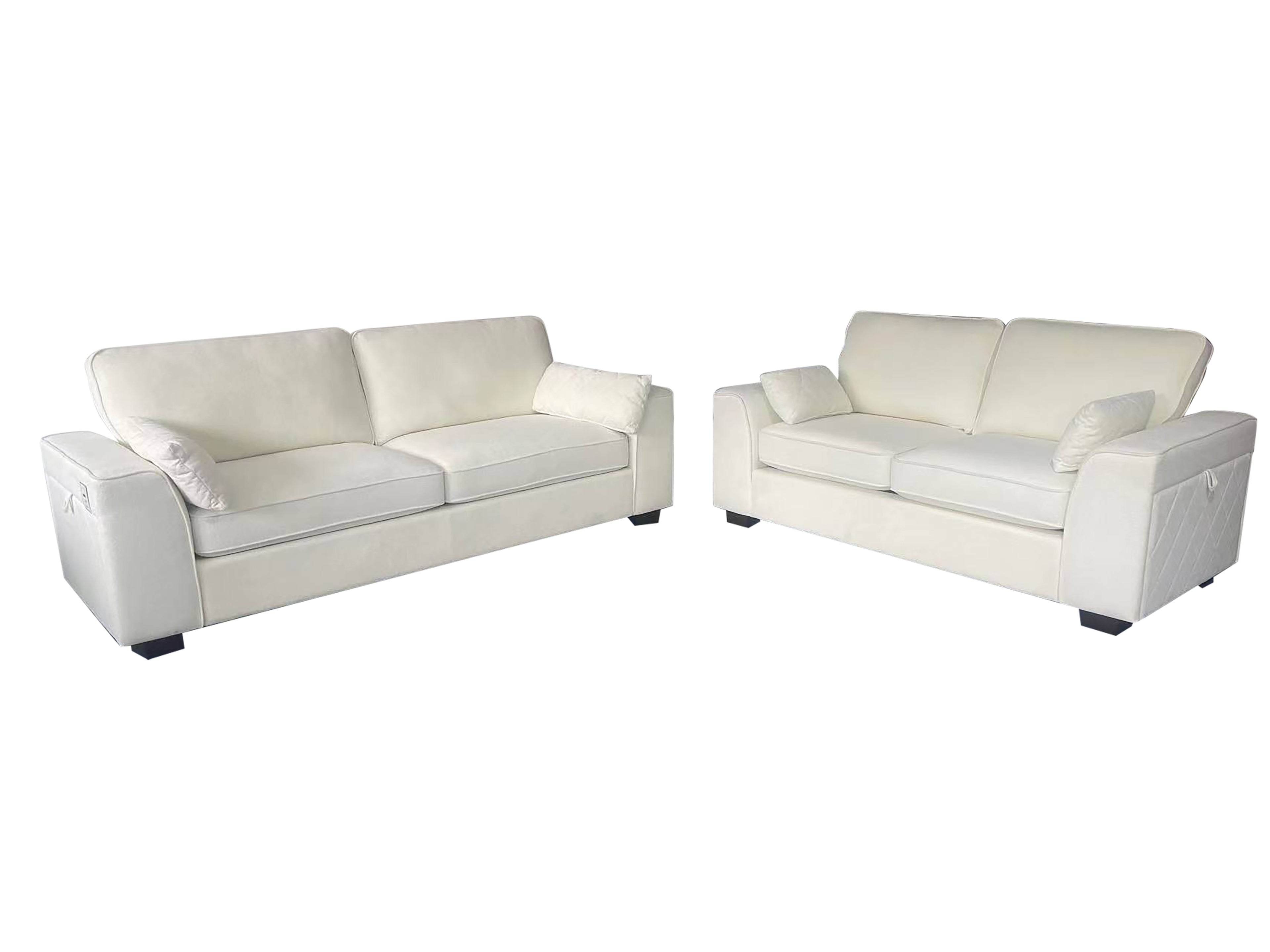 Henley 3 Seater Sofa Set with Cupholder on Side and and Storage Cream