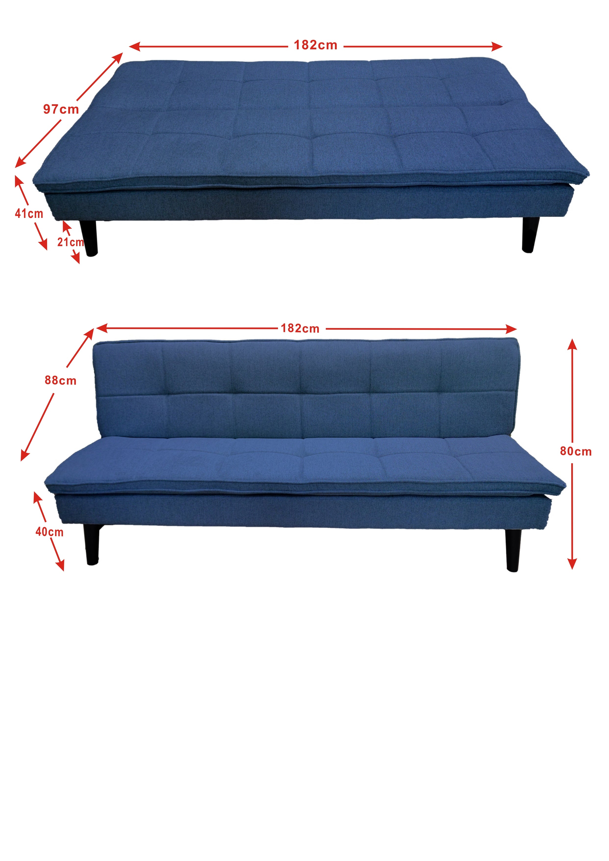 Ashley 3 seater click clack sofabed Blue