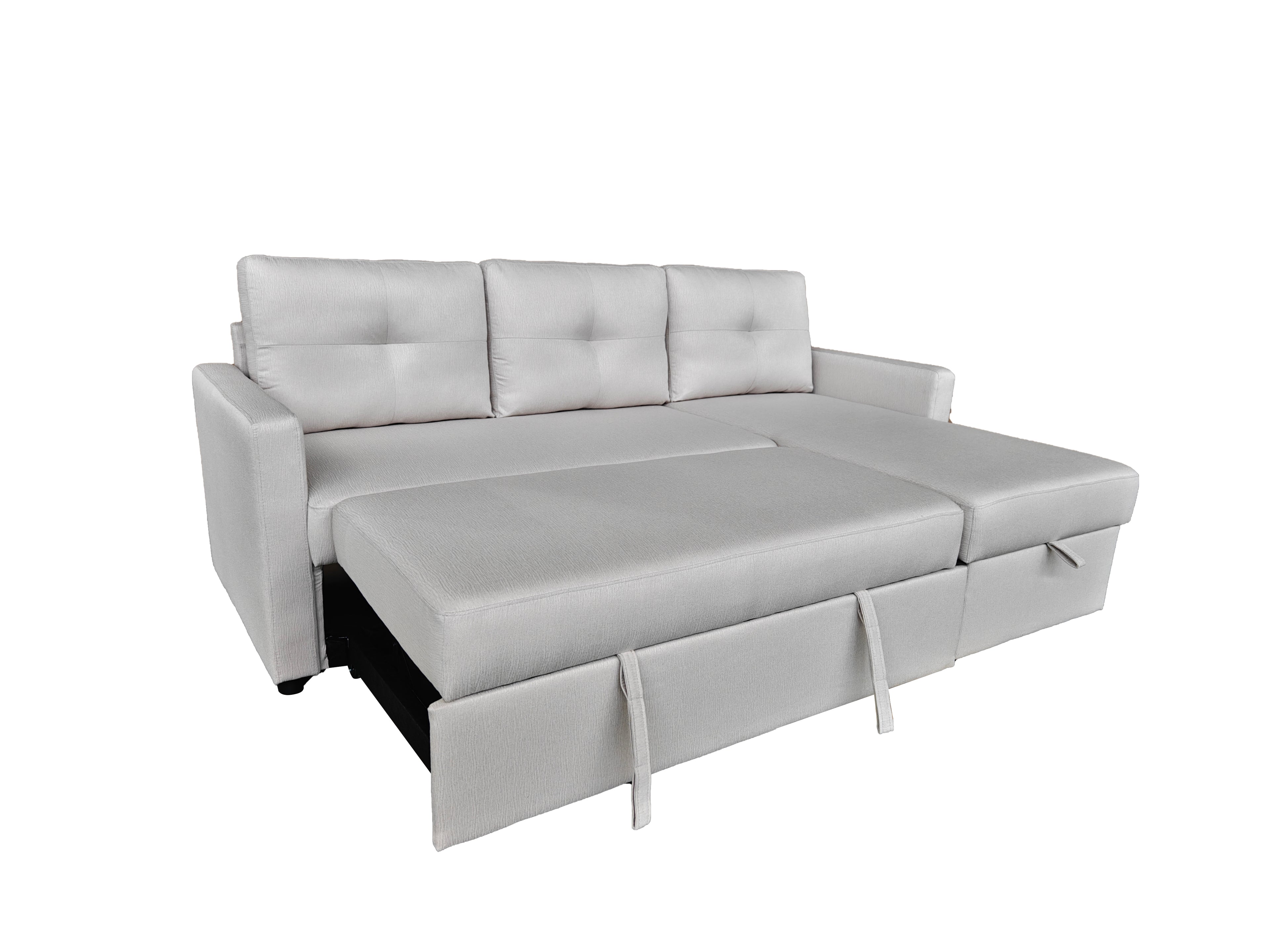Retro Universal Corner Pull Out Sofa bed with storage chase Silver