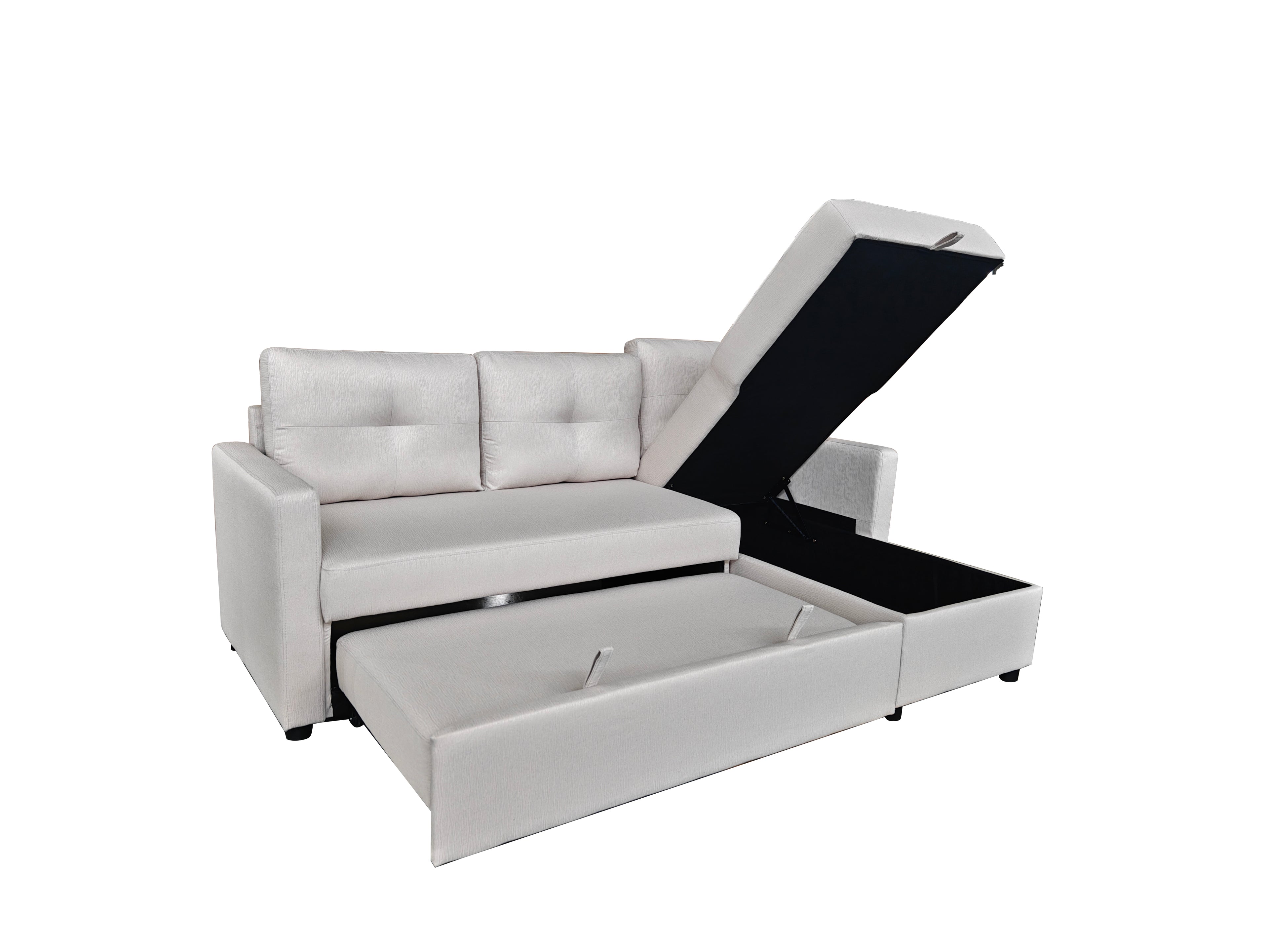 Retro Universal Corner Pull Out Sofa bed with storage chase Silver