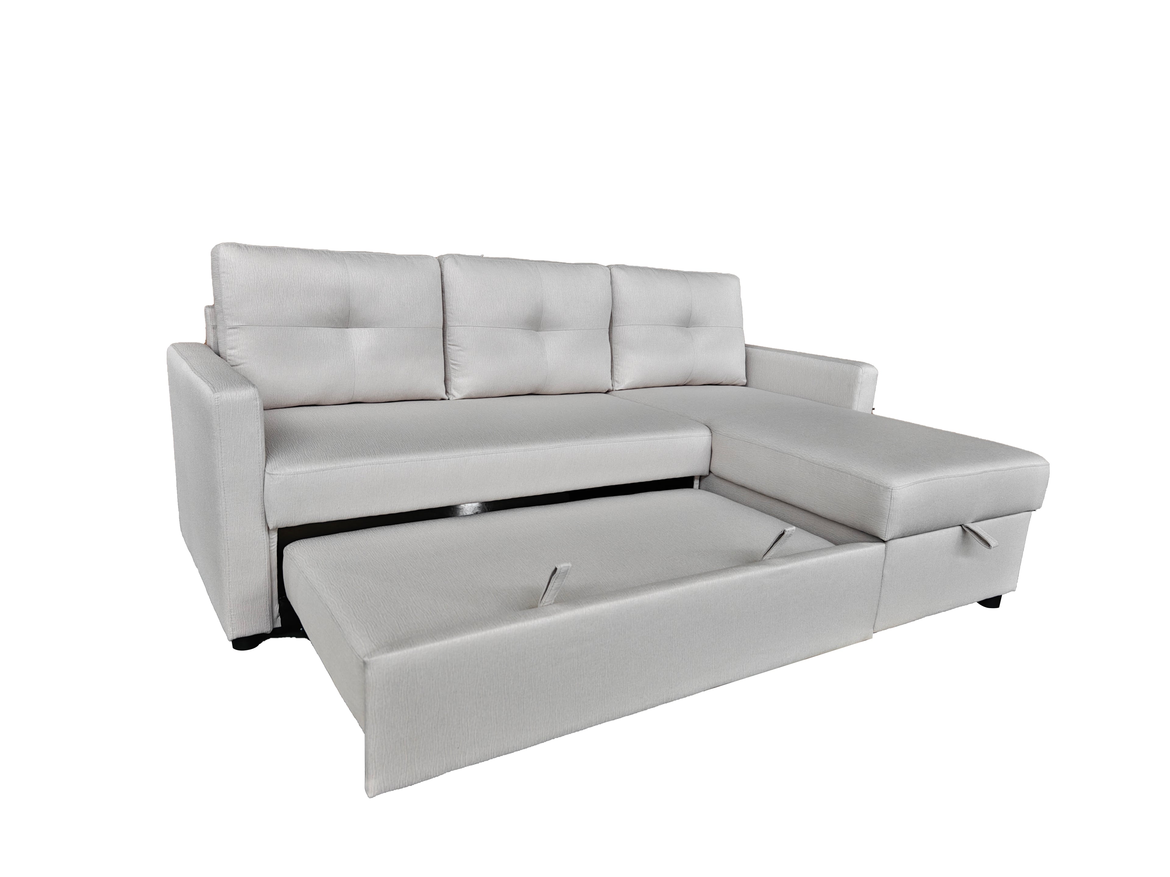 Retro Universal Corner Pull Out Sofa bed with storage chase Silver