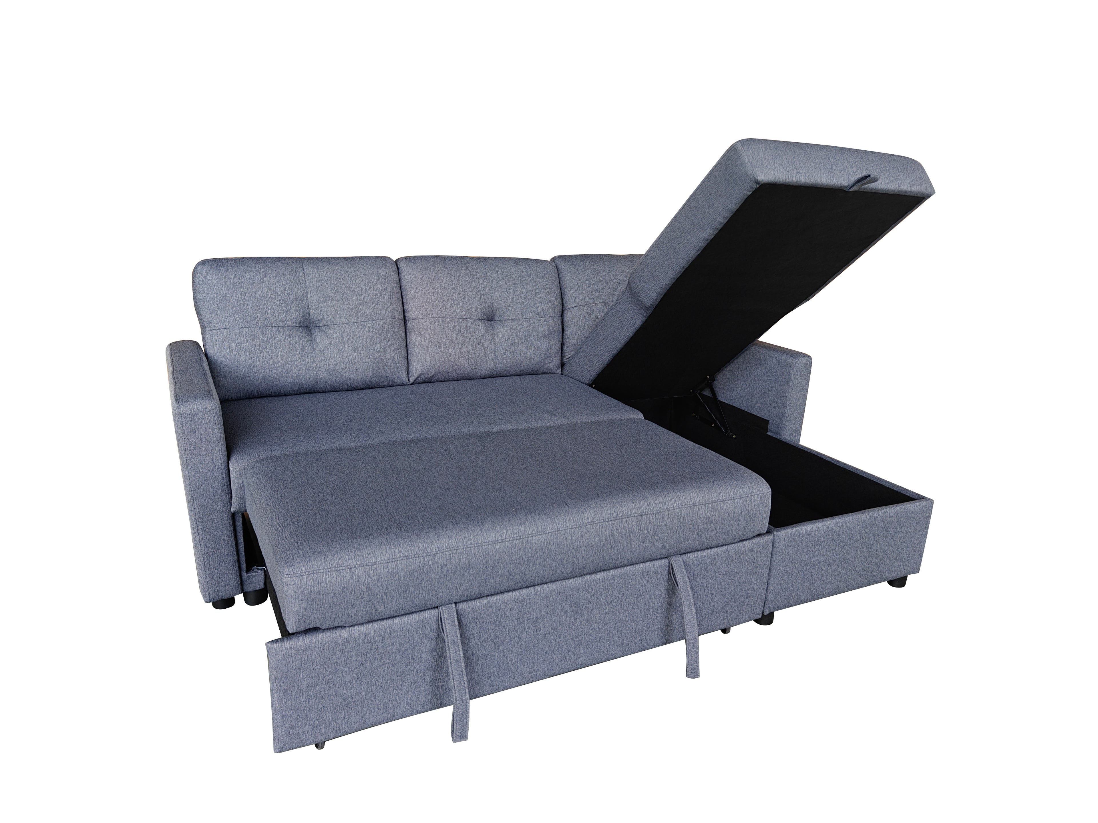 Retro Universal Corner Pull Out Sofa bed with storage chase Grey