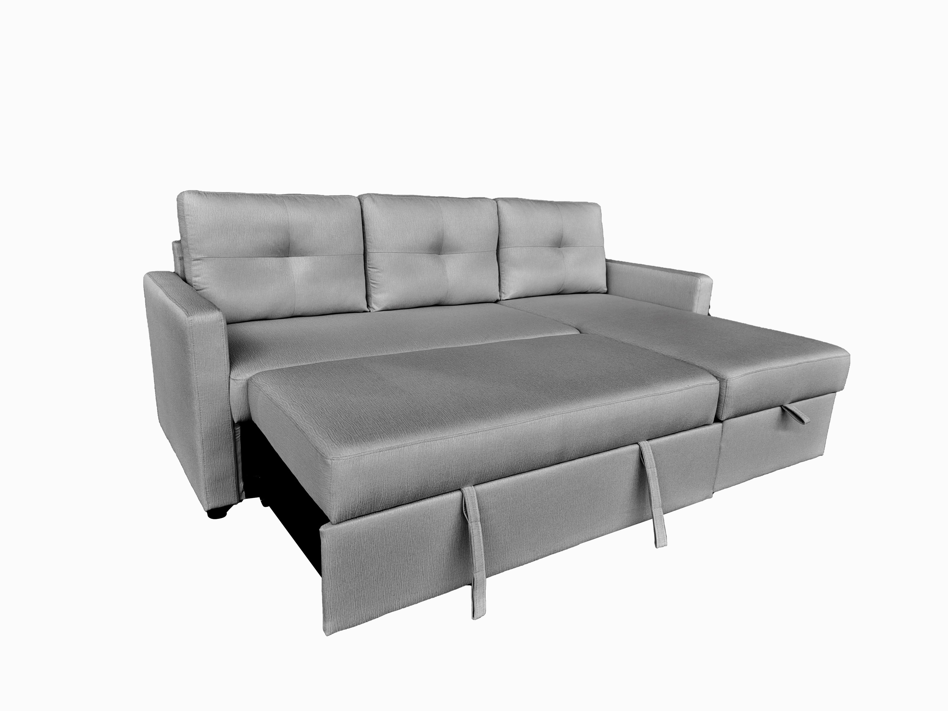 Retro Universal Corner Pull Out Sofa bed with storage chase Silver