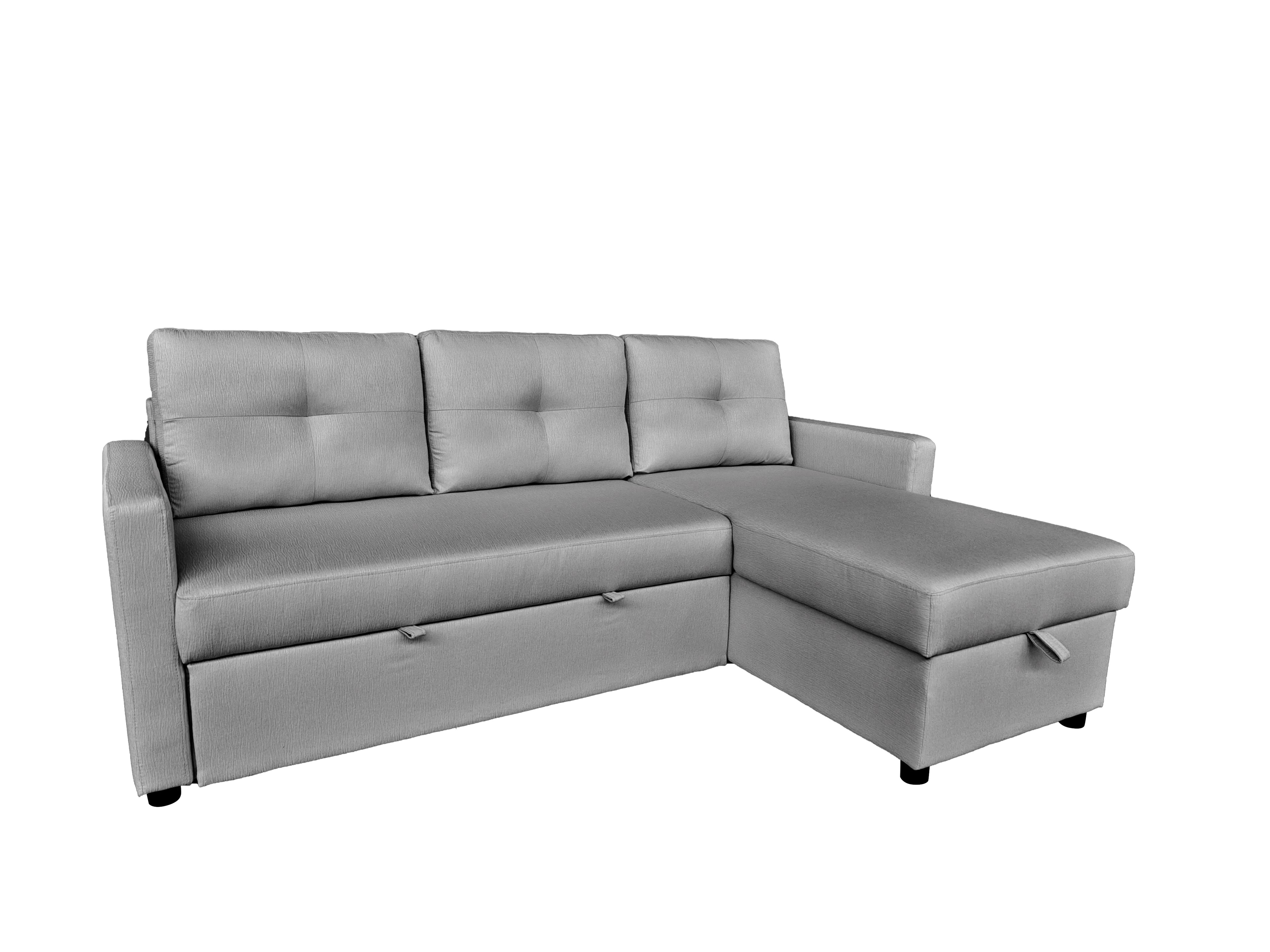 Retro Universal Corner Pull Out Sofa bed with storage chase Silver