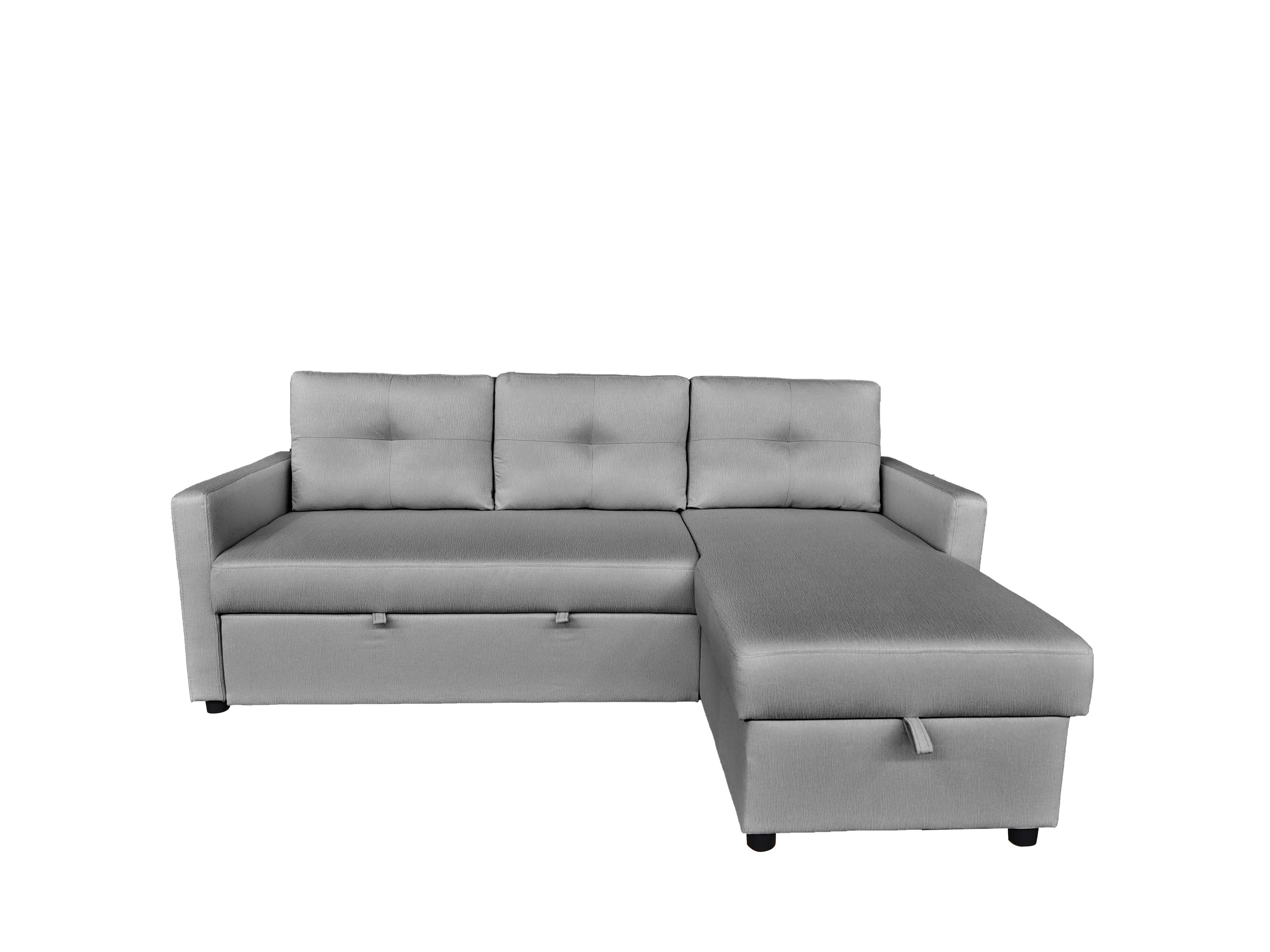 Retro Universal Corner Pull Out Sofa bed with storage chase Silver
