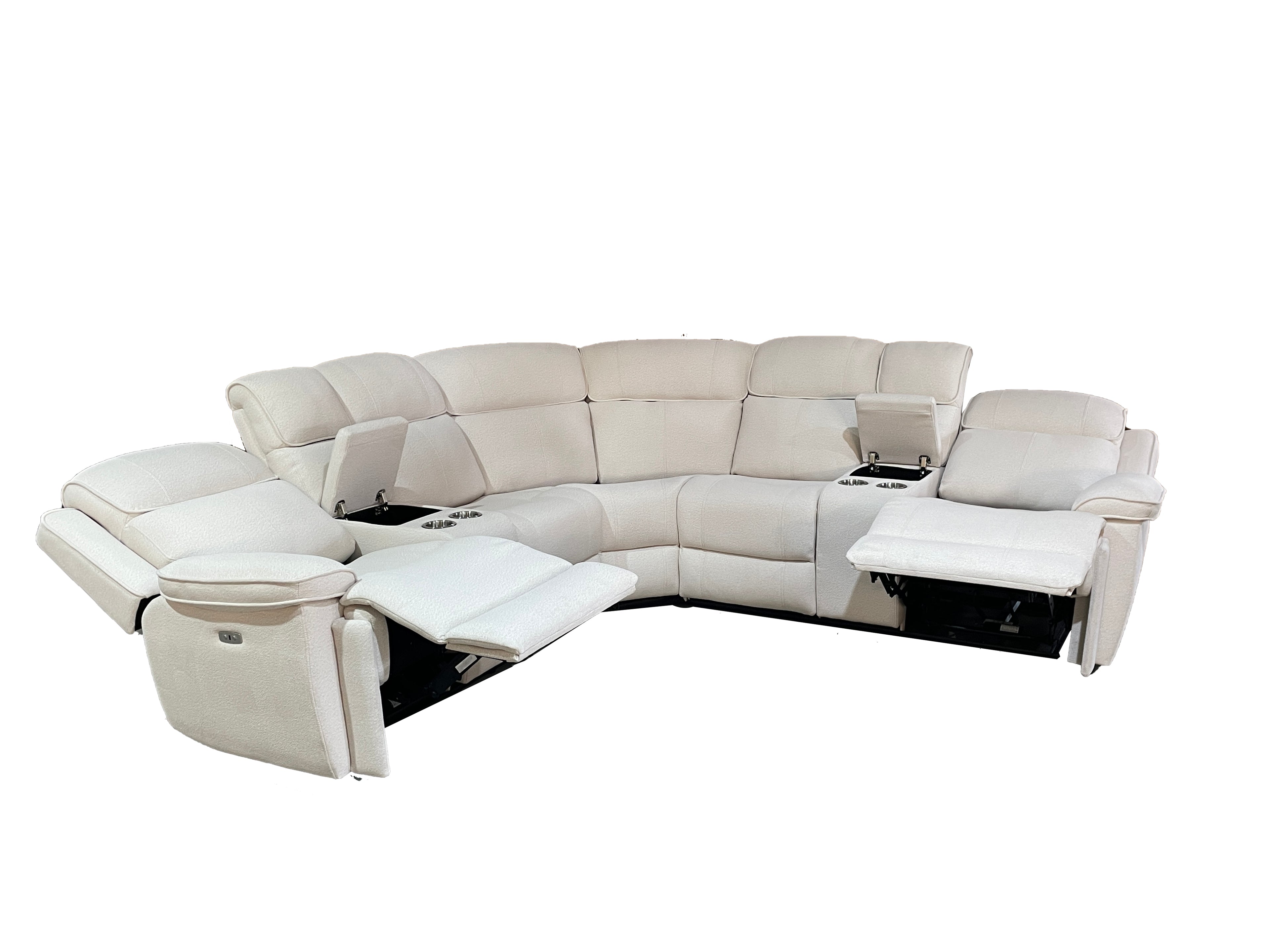Hannah Fabric Corner Electric Recliner with cupholders and Console Box cream