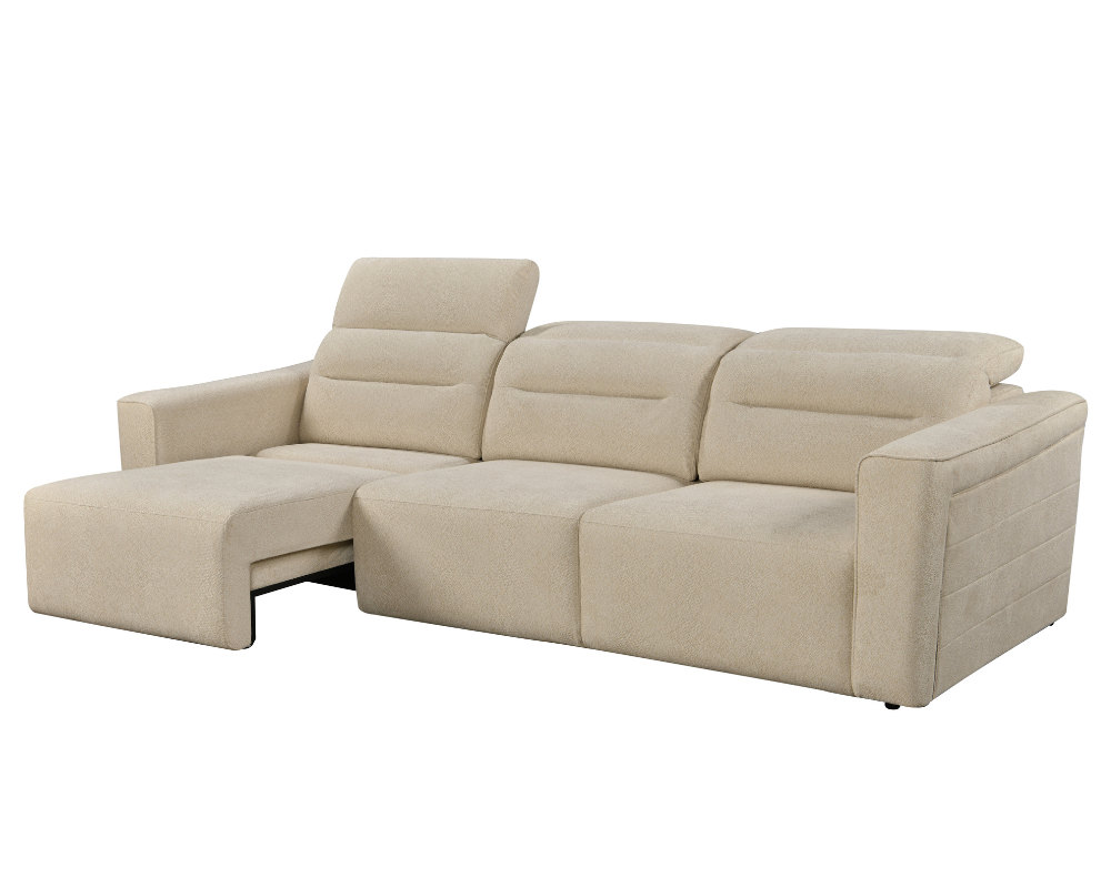 Brambury 3 seater Electric Recliner sofa with remote - Triple Motorized Sliding Seats & Adjustable Headrest Cream