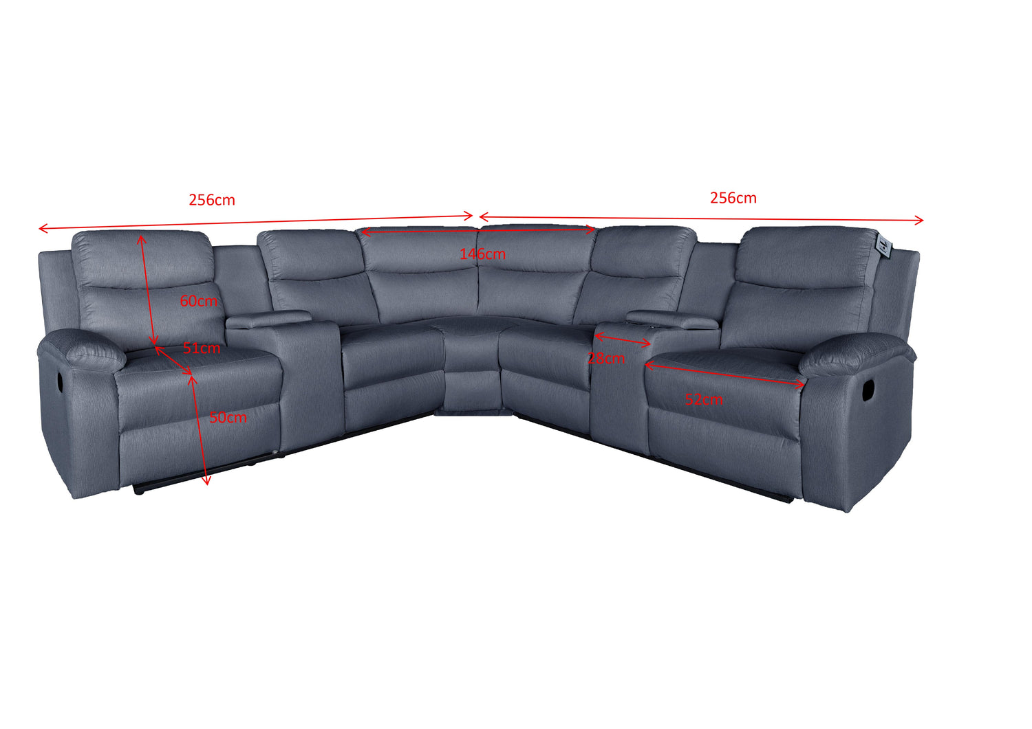 Montari Fabric Manual Recliner with console and cupholders Grey