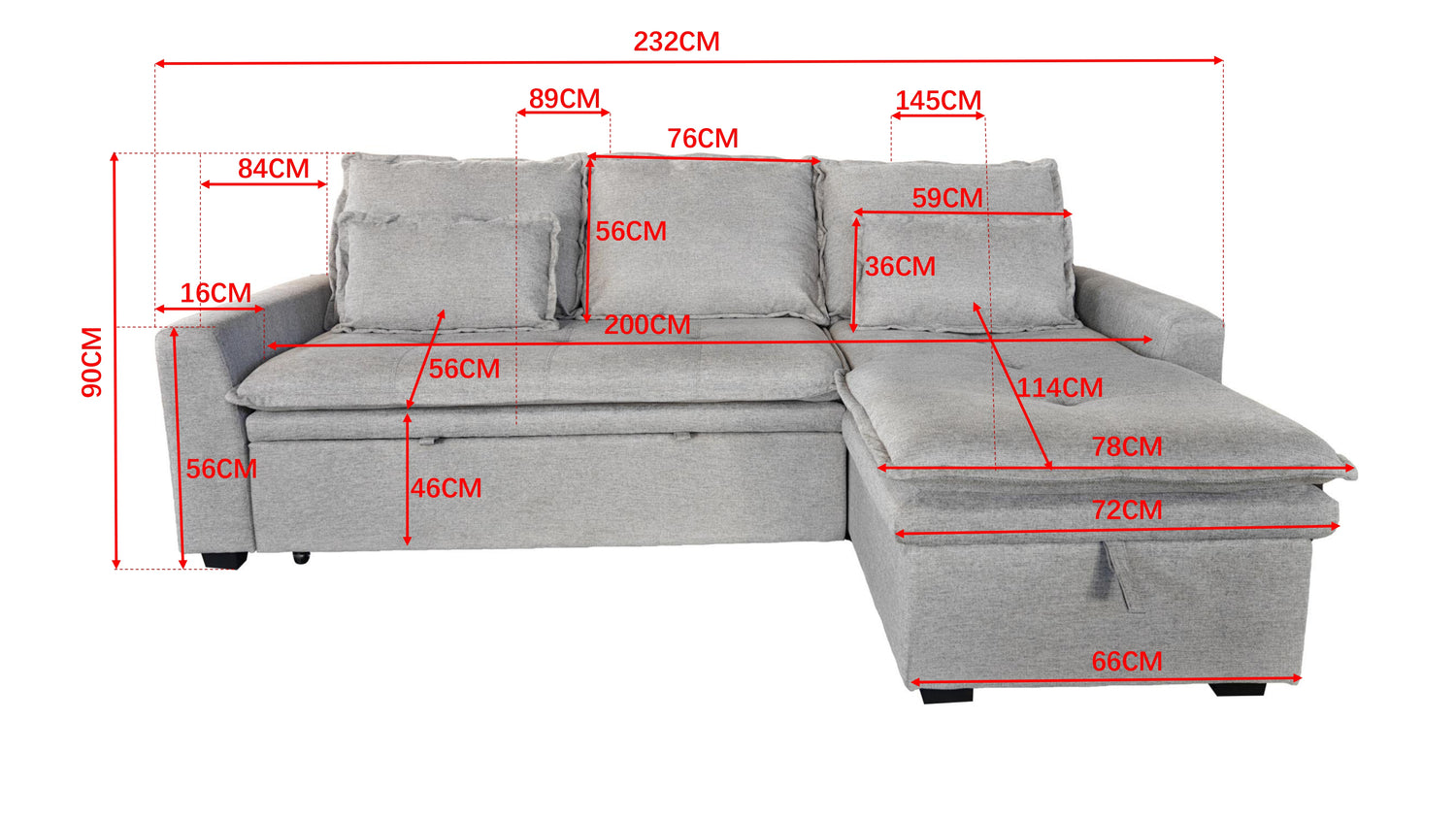 Cozeo Corner Sofa bed with Storage Chase Silver