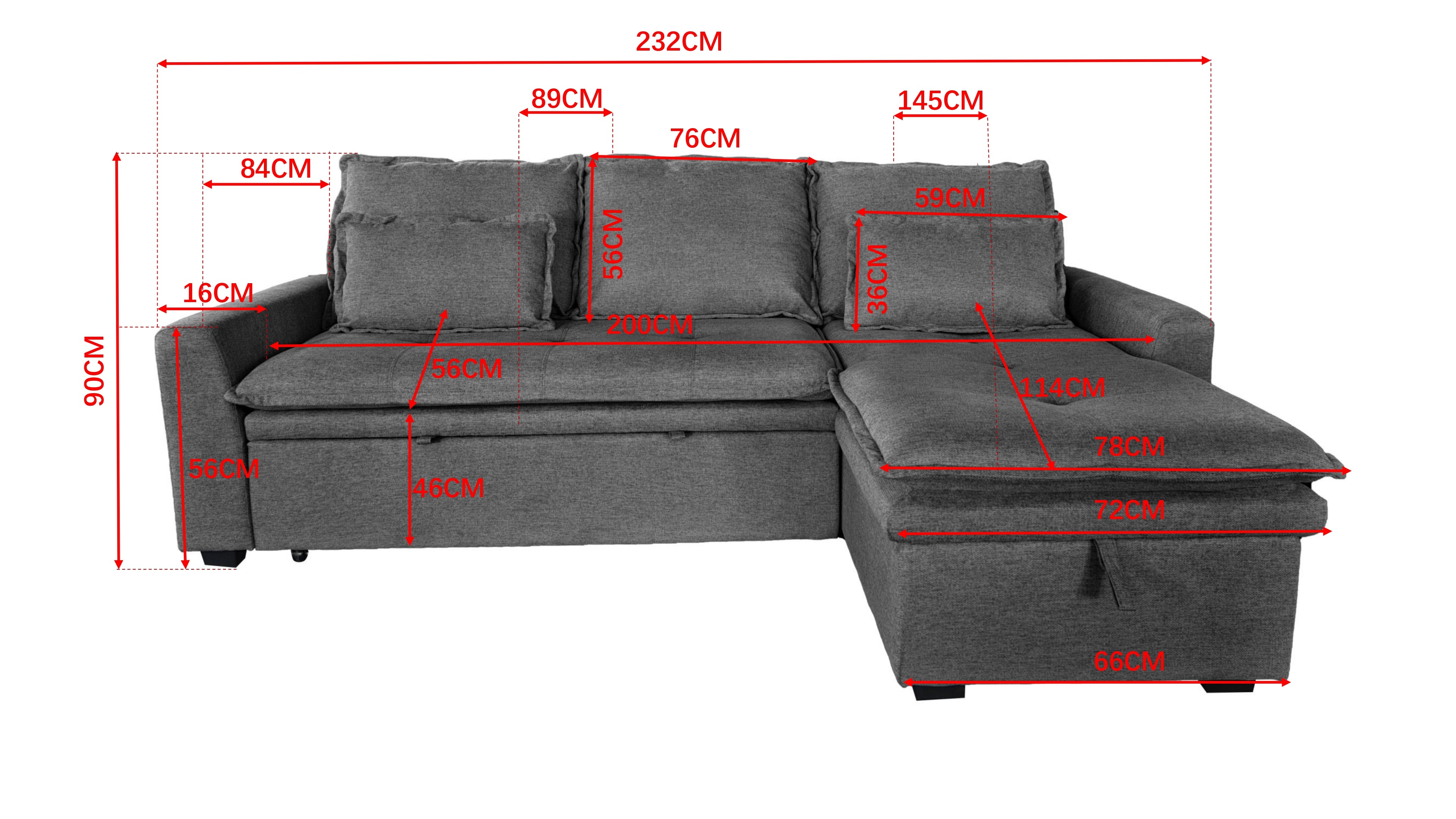 Cozeo Corner Sofa bed with Storage Chase Grey