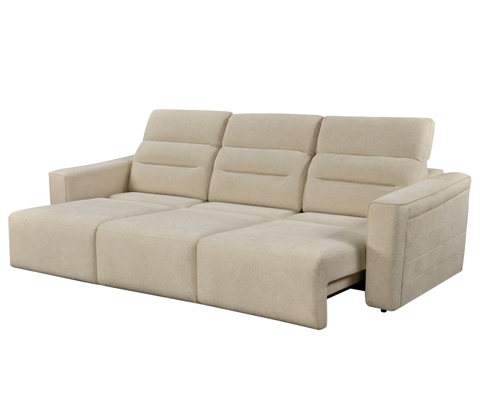 Brambury 3 seater Electric Recliner sofa with remote - Triple Motorized Sliding Seats & Adjustable Headrest Cream