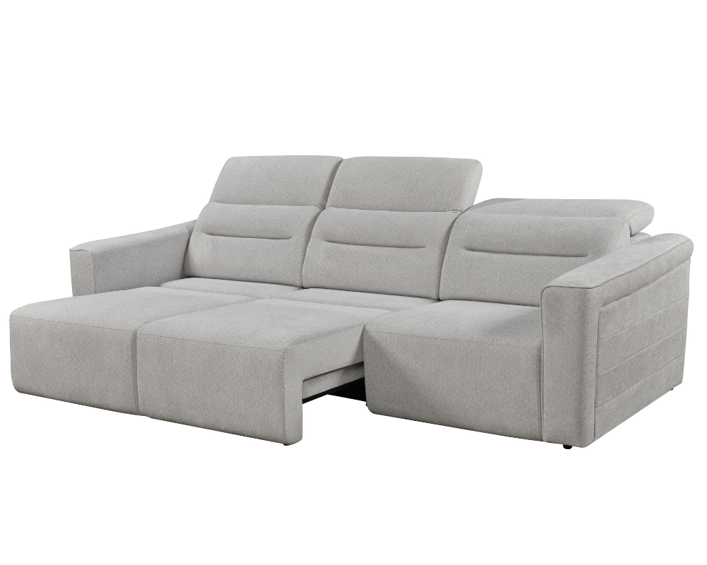 Brambury 3 seater Electric Recliner sofa with remote - Triple Motorized Sliding Seats & Adjustable Headrest Cream