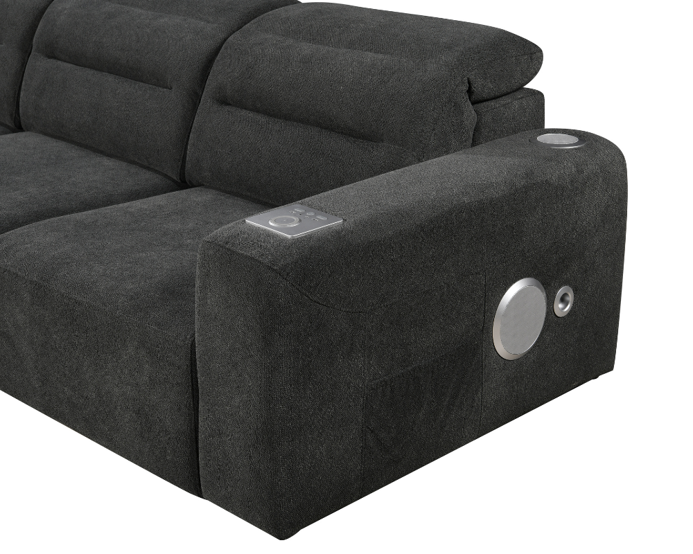 Mayfair 3 seater Electric Sliding seats Black with Bluetooth speakers || Wireless charger  || USB port