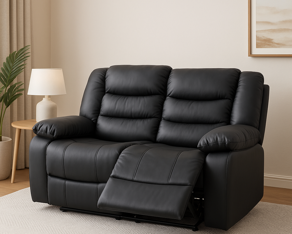 Roma Recliner 3+2 Black Faux Leather With cup Holder