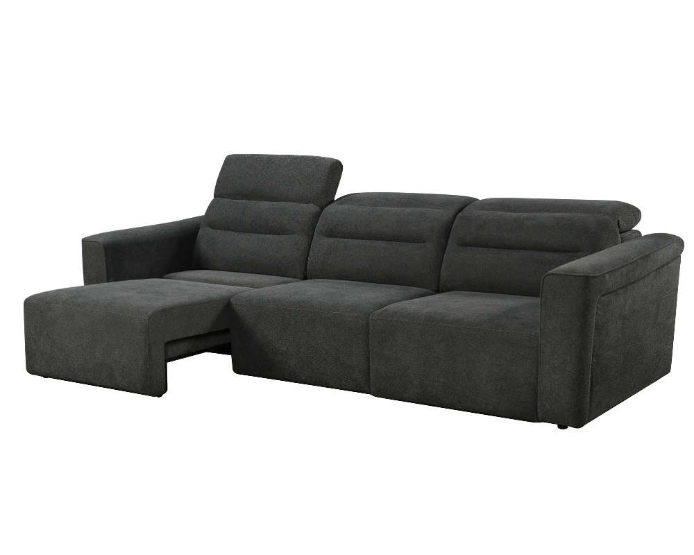 Brambury 3 seater Electric Recliner sofa with remote - Triple Motorized Sliding Seats & Adjustable Headrest Grey