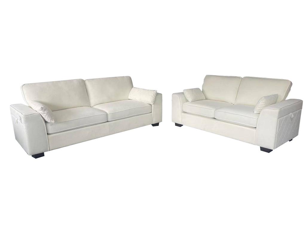 Henley 3 Seater Sofa Set with Cupholder on Side and and Storage Cream