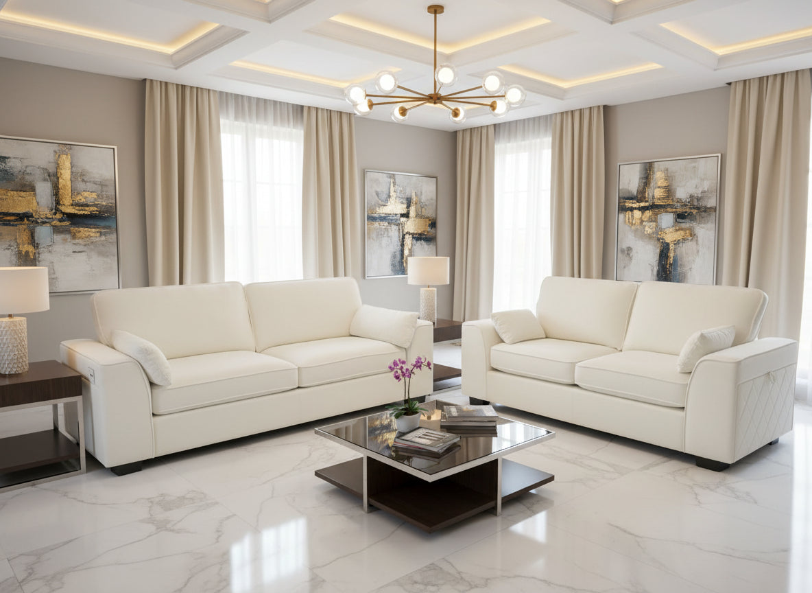 Henley 2+3 Seater Sofa Set with Cupholder on Side and and Storage Cream