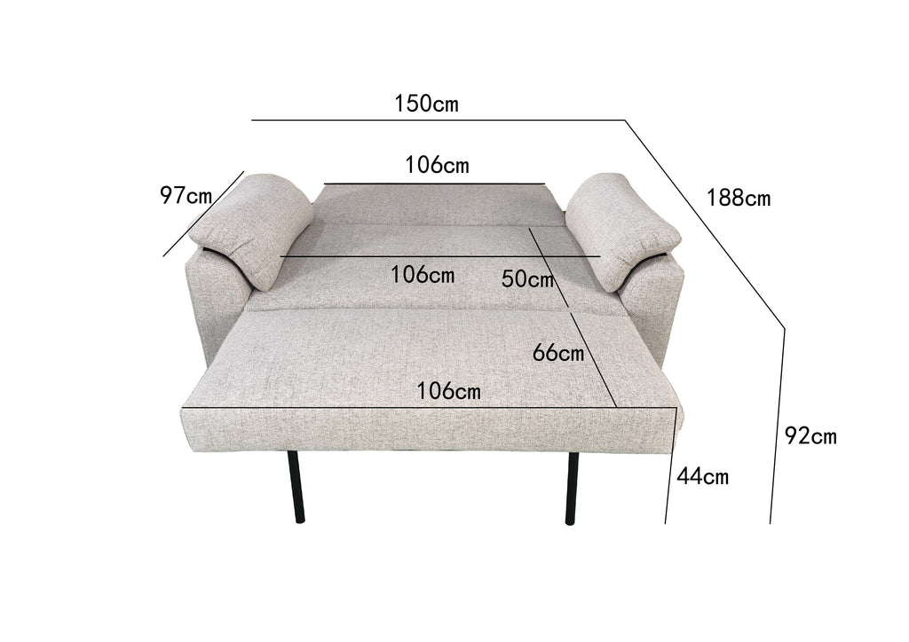 Viva 2 seater pull out sofa bed With Folded Back Beige