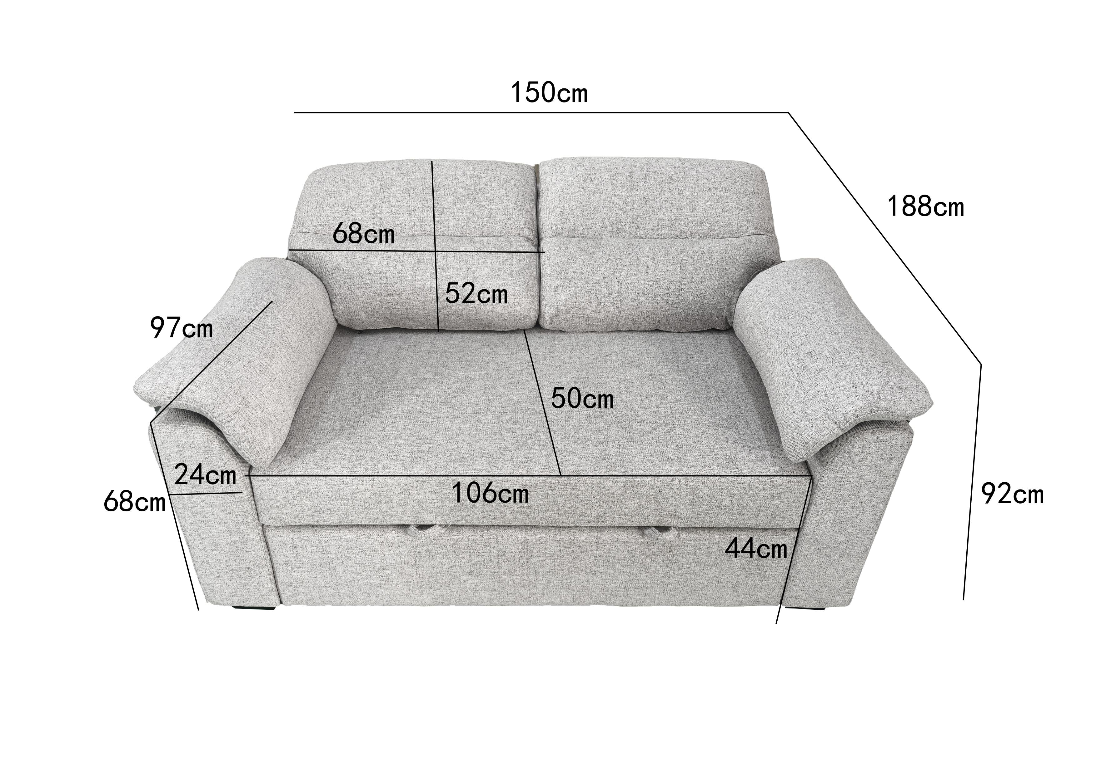 Viva 2 seater pull out sofa bed With Folded Back Silver
