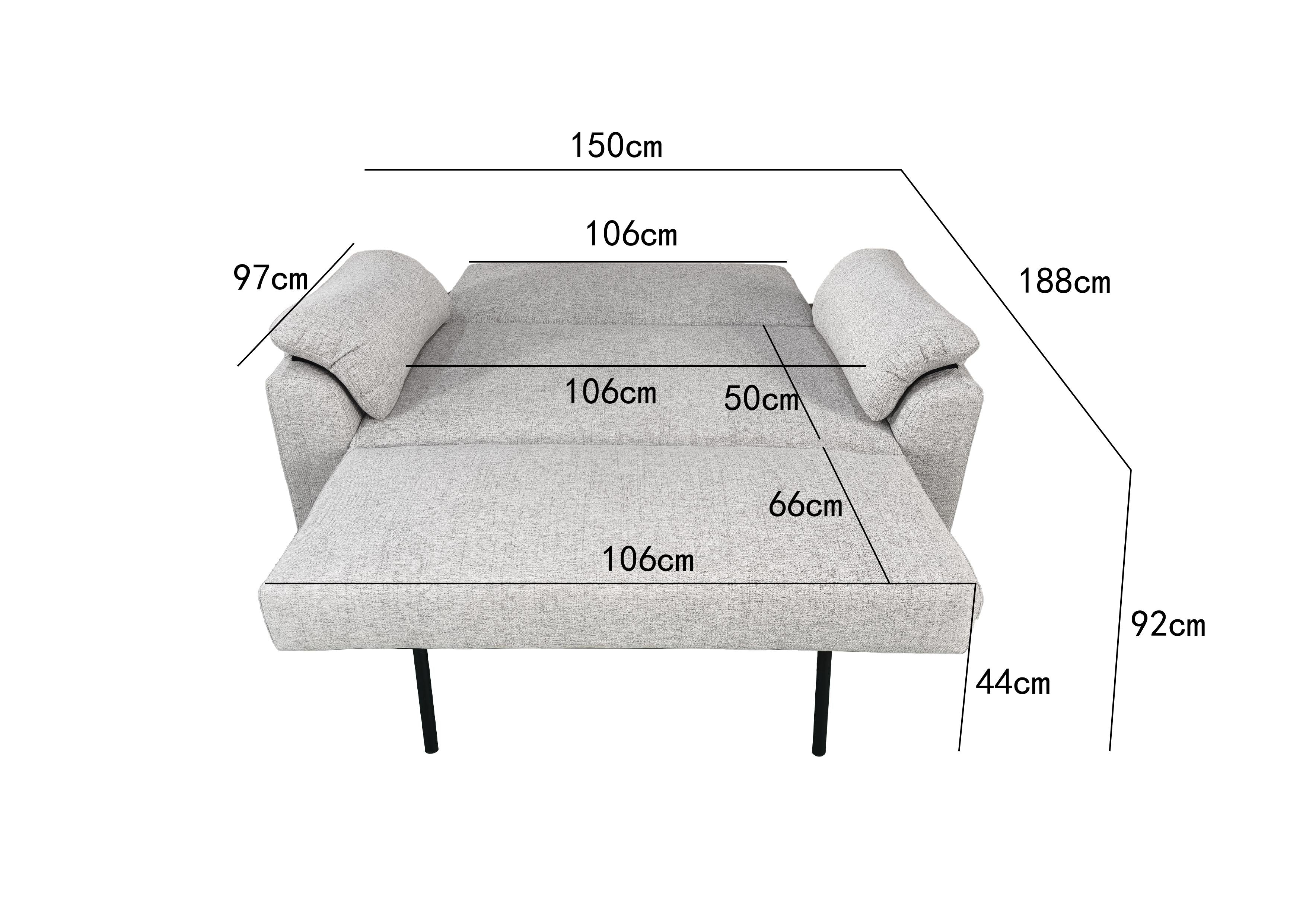 Viva 2 seater pull out sofa bed With Folded Back Silver