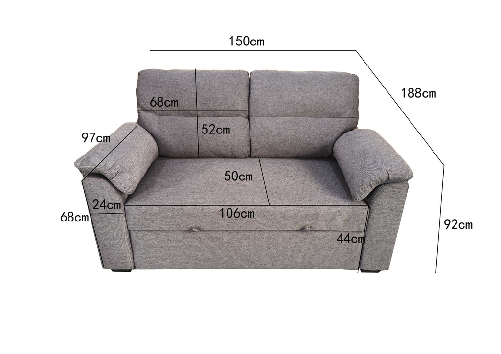Viva 2 seater pull out sofa bed With Folded Back Grey