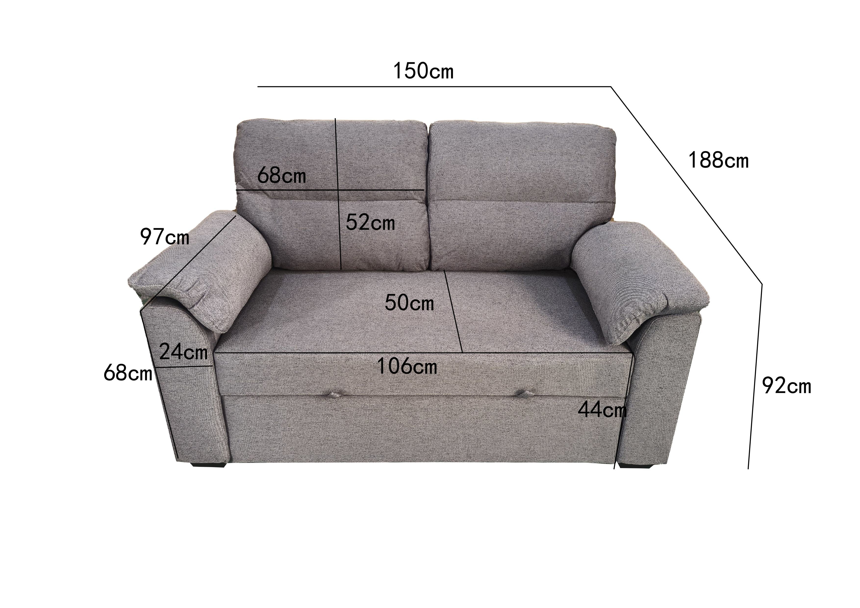 Viva 2 seater pull out sofa bed With Folded Back Grey