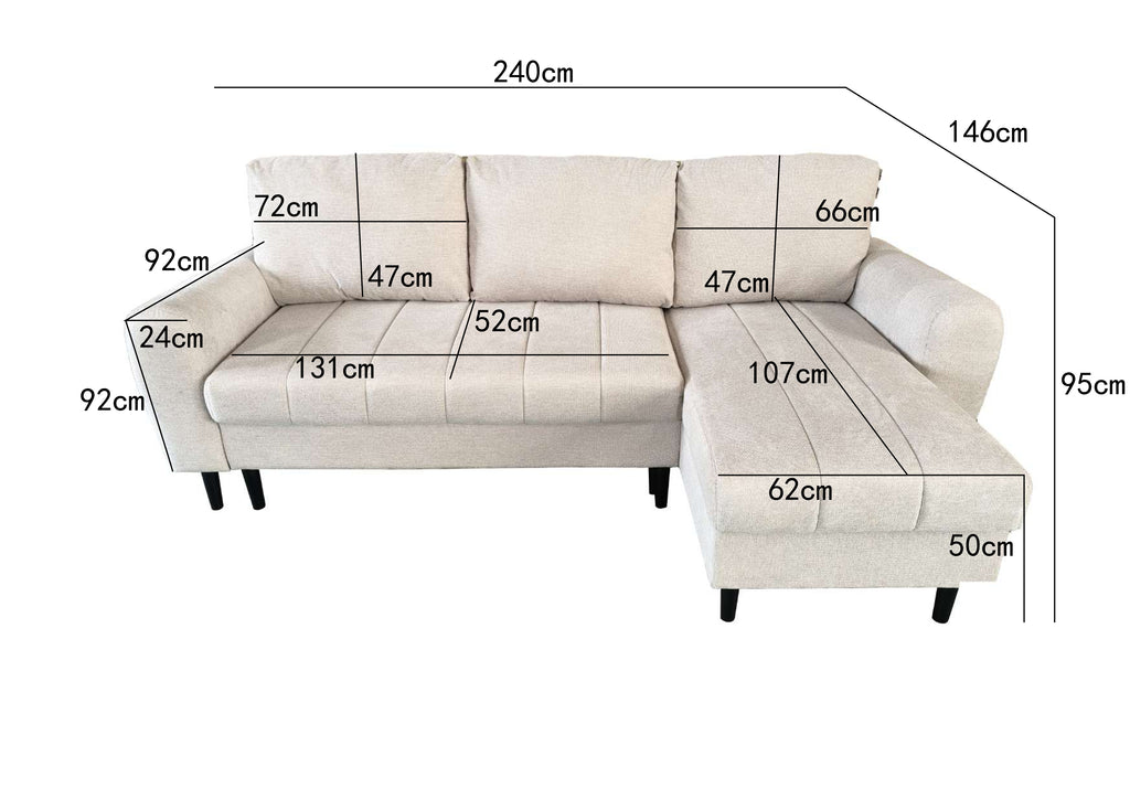 Amora Universal Corner Sofa bed With Storage Beige