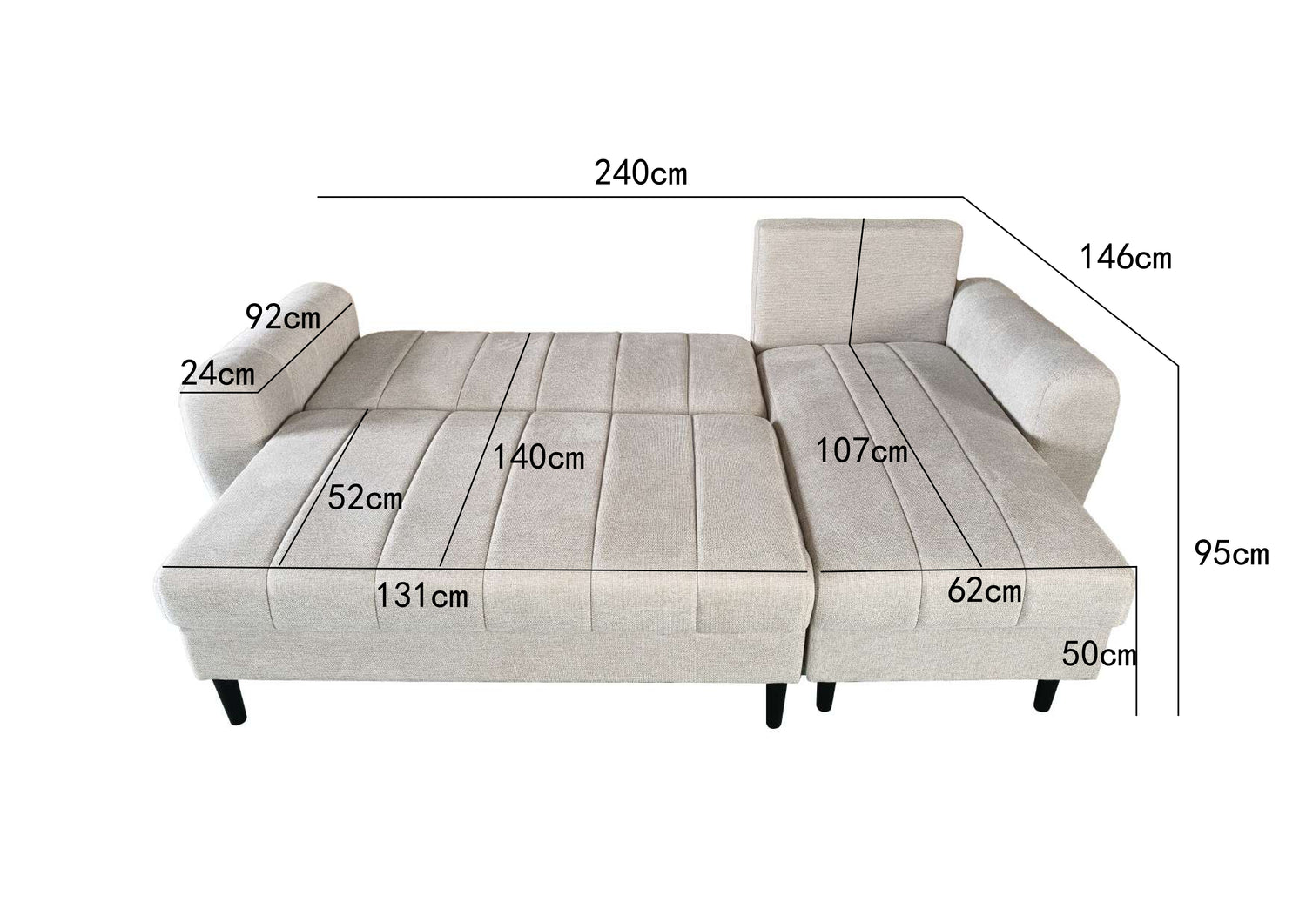 Amora Universal Corner Sofa bed With Storage Beige