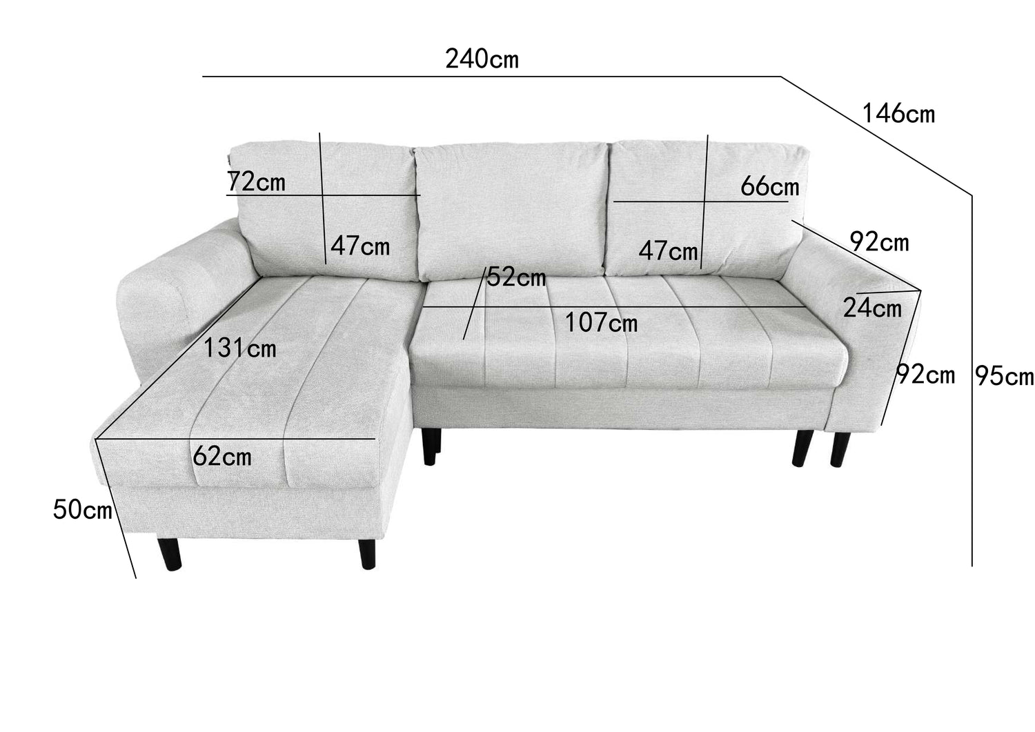 Amora Universal Corner Sofa bed With Storage Silver