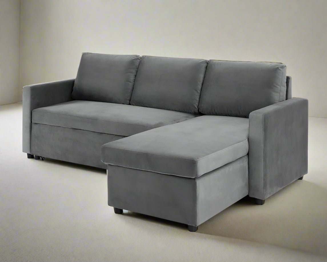 Luca Velvet Pull Out Sofa Bed Grey