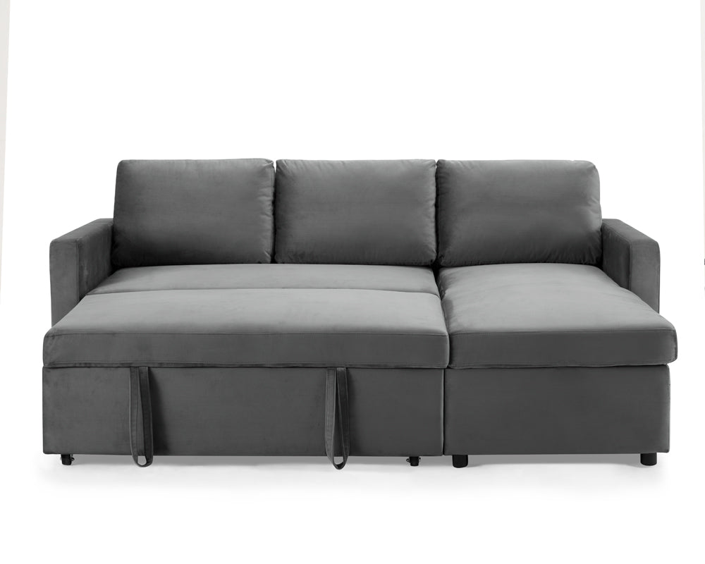 Luca Velvet Pull Out Sofa Bed Grey