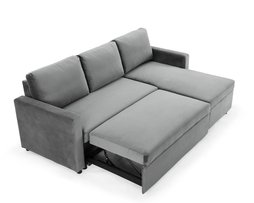 Luca Velvet Pull Out Sofa Bed Grey