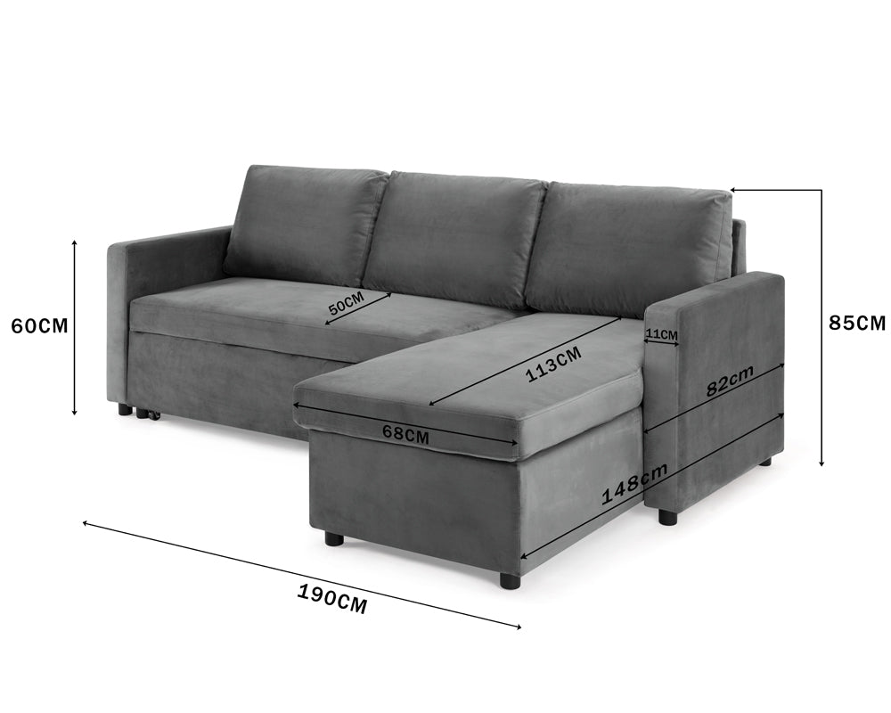 Luca Velvet Pull Out Sofa Bed Grey
