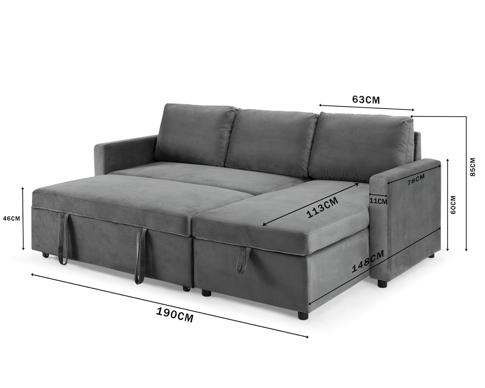 Luca Velvet Pull Out Sofa Bed Grey
