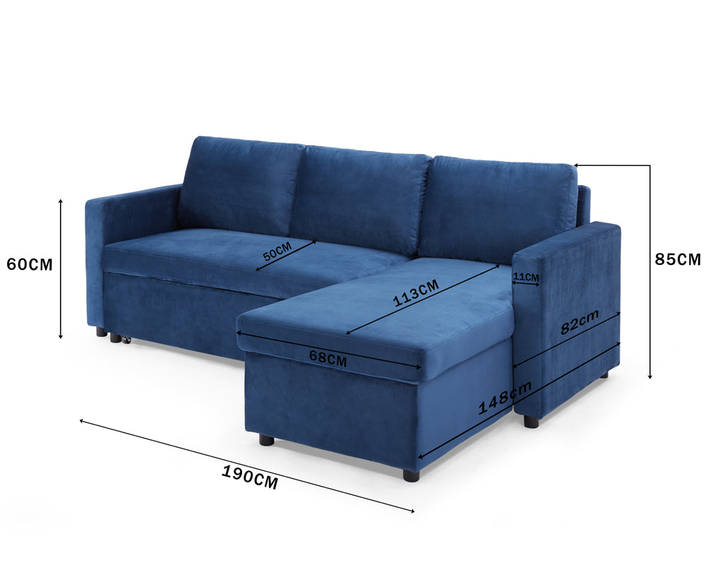 Luca Velvet Pull Out Sofa Bed Grey