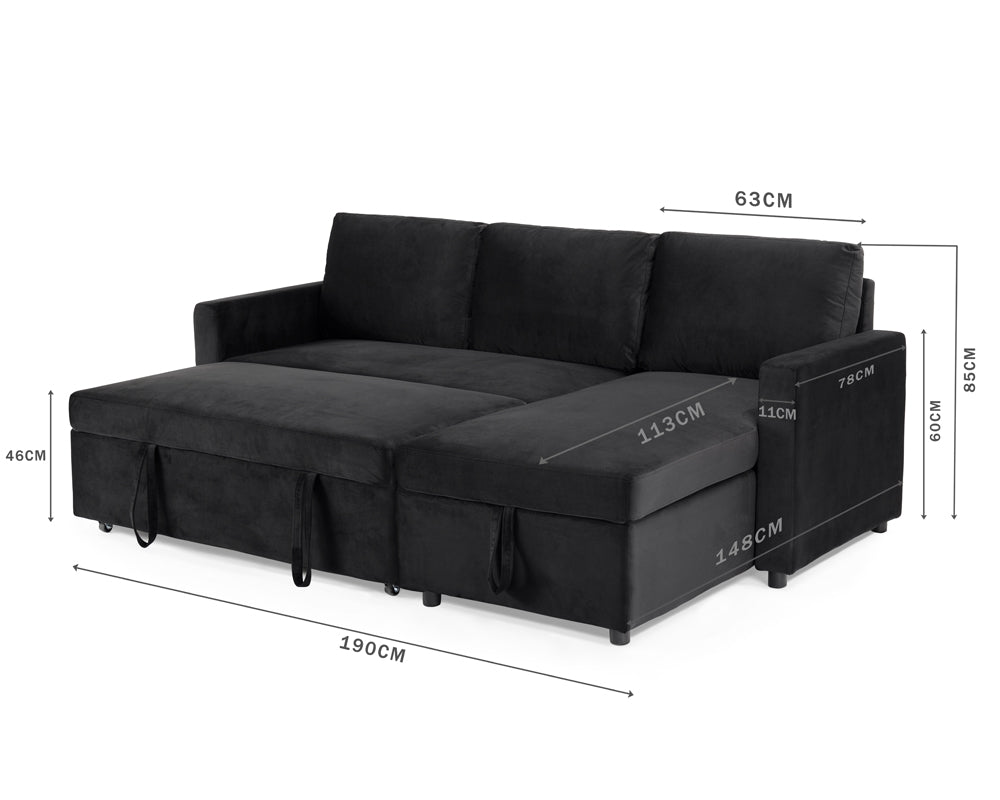 Luca Velvet Pull Out Sofa Bed Grey