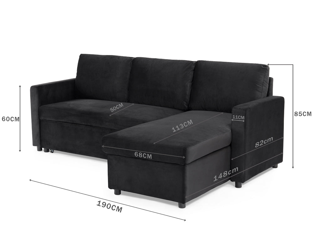 Luca Velvet Pull Out Sofa Bed Grey