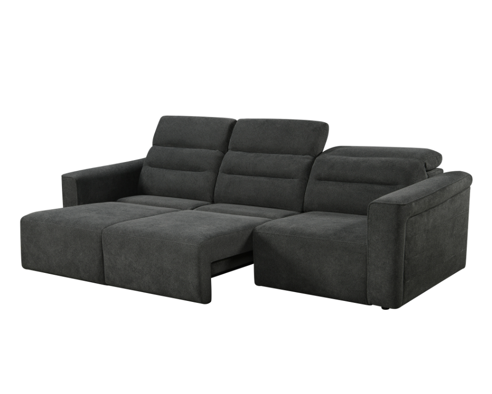 Brambury 3 seater Electric Recliner sofa with remote - Triple Motorized Sliding Seats & Adjustable Headrest Grey