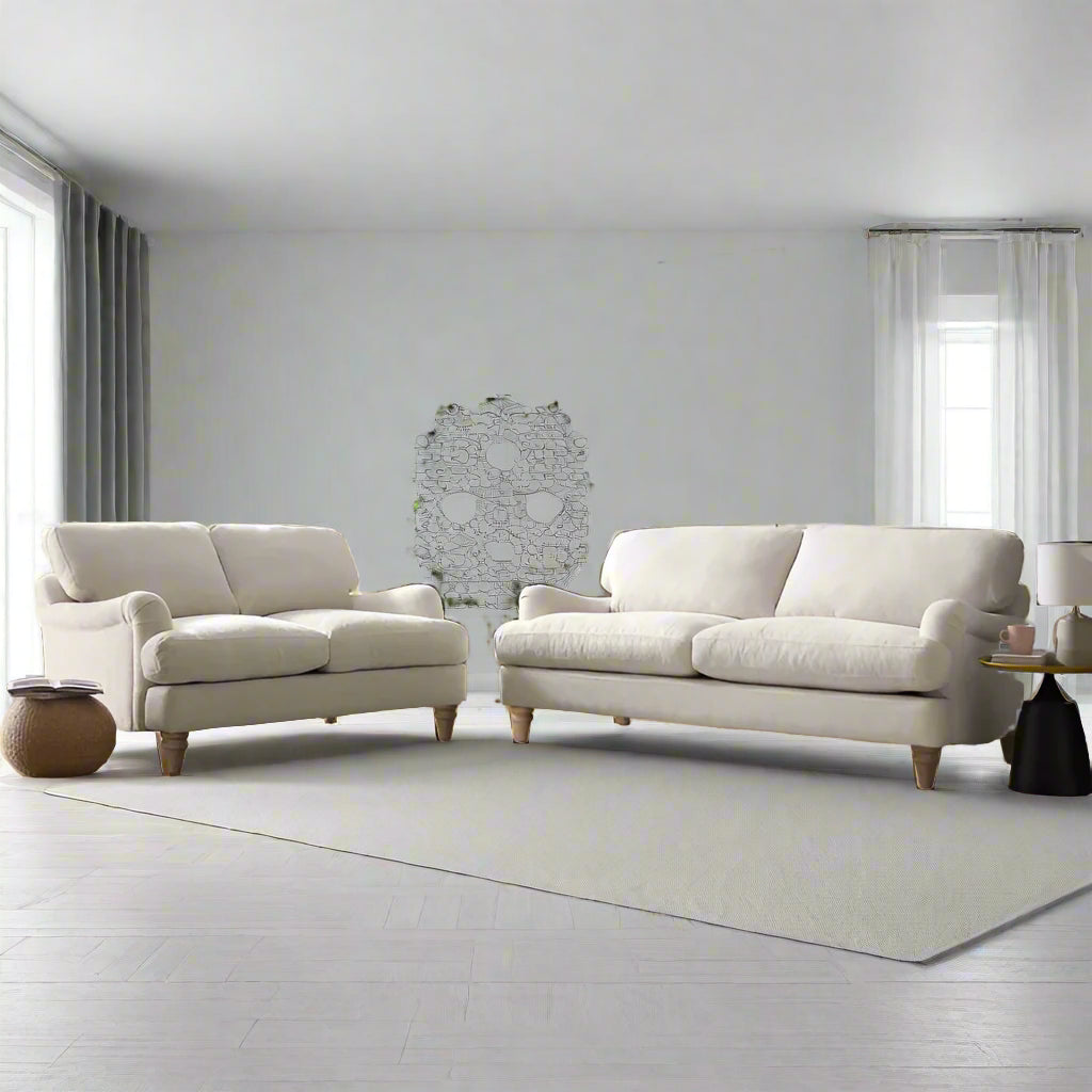 Mason Ivory Linen Fabric 2+3 Seater Sofa