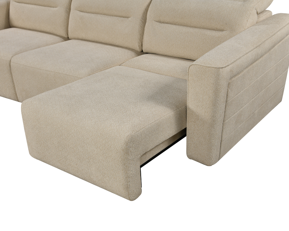 Brambury 3 seater Electric Recliner sofa with remote - Triple Motorized Sliding Seats & Adjustable Headrest Cream