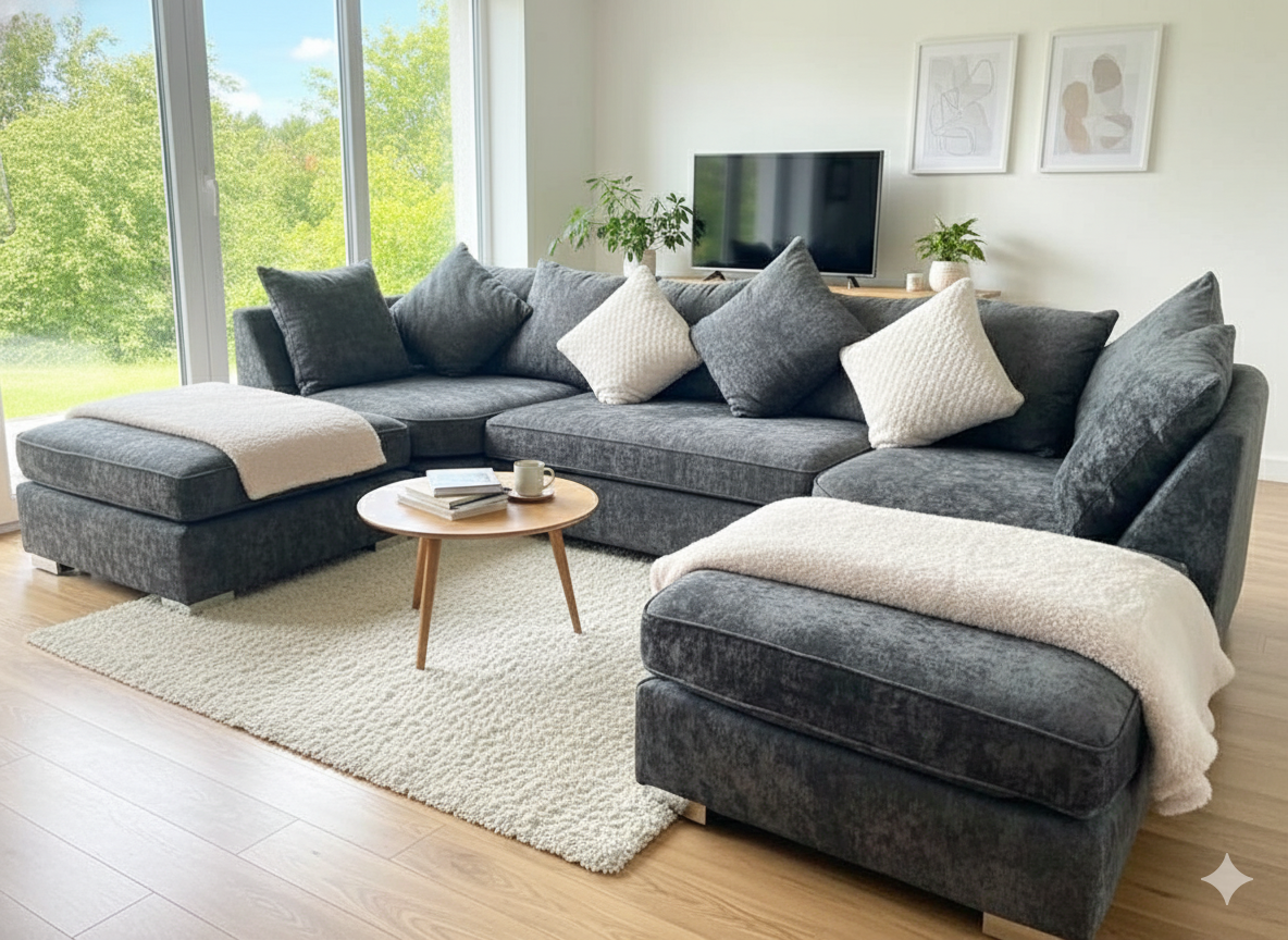 Bishop U shape Scatterback Sofa Alaska Coal