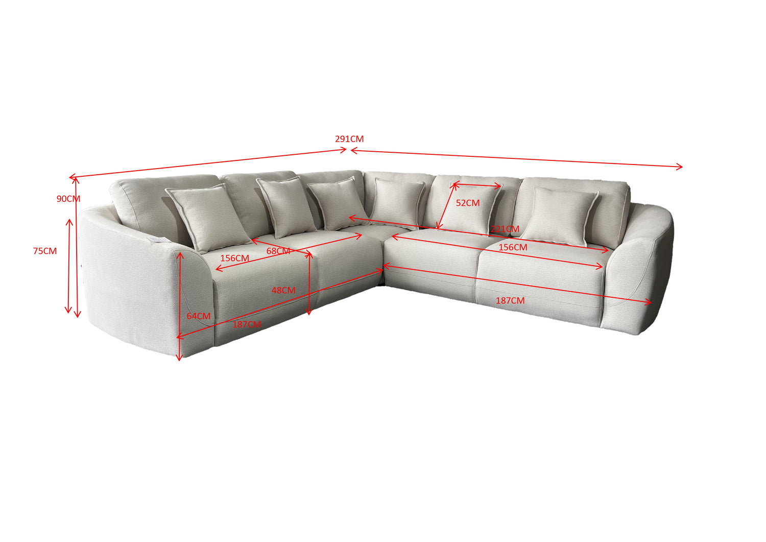 Bronte 5 Seater Corner Cream