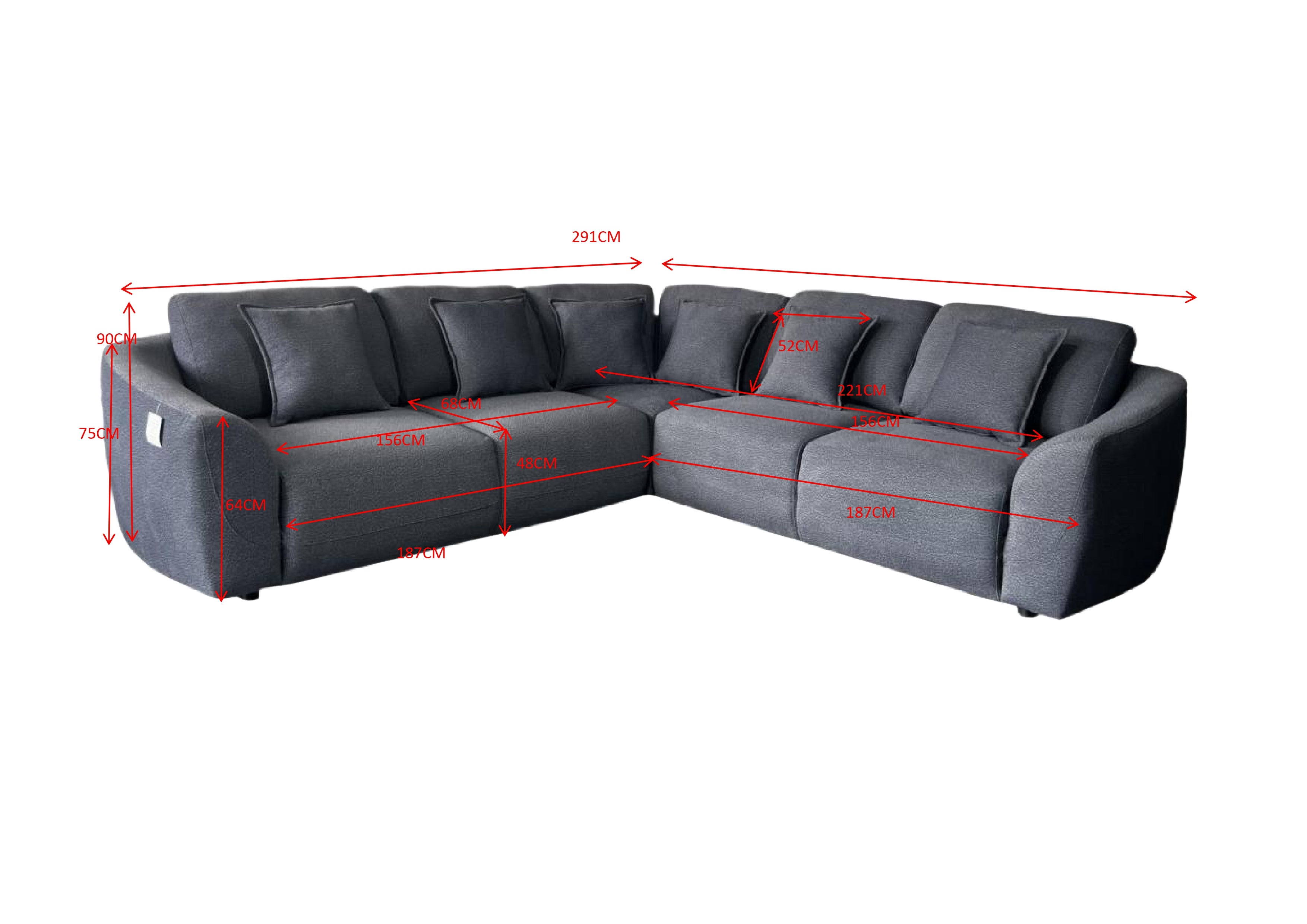 Bronte 5 Seater Modular Corner Grey