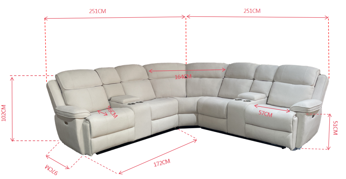 Hannah Fabric Corner Electric Recliner with cupholders and Console Box cream