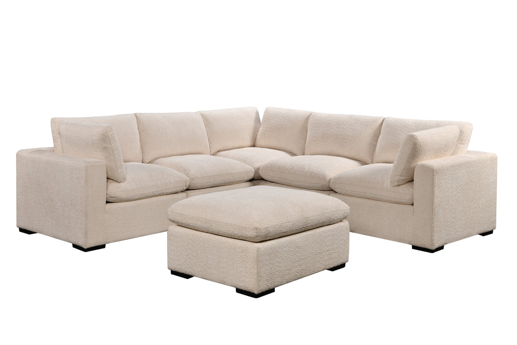 Cozy 5 seater Modular Corner Duck feather cushions Boucle Cream