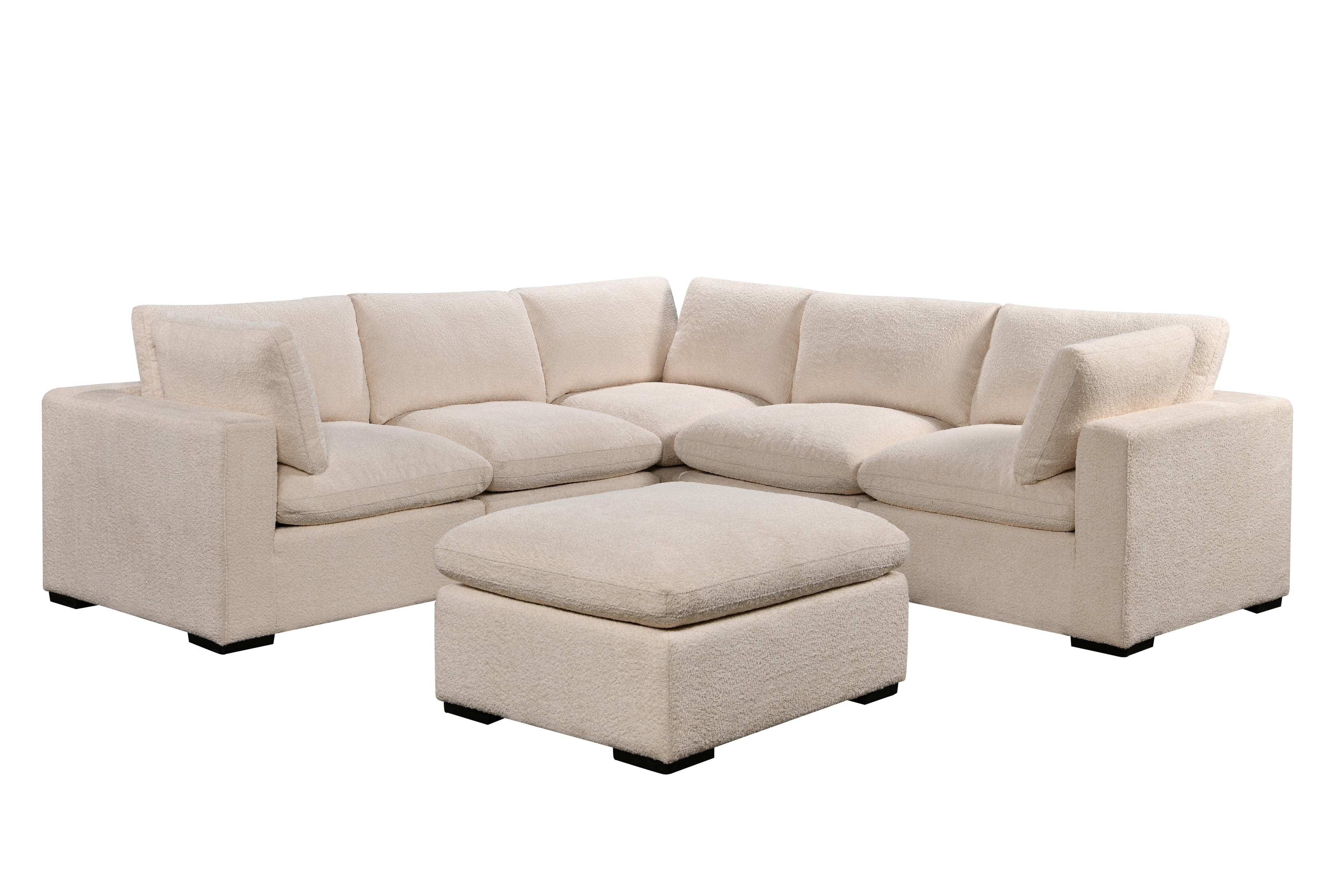 Cozy 5 seater Modular Corner Duck feather cushions Boucle Cream