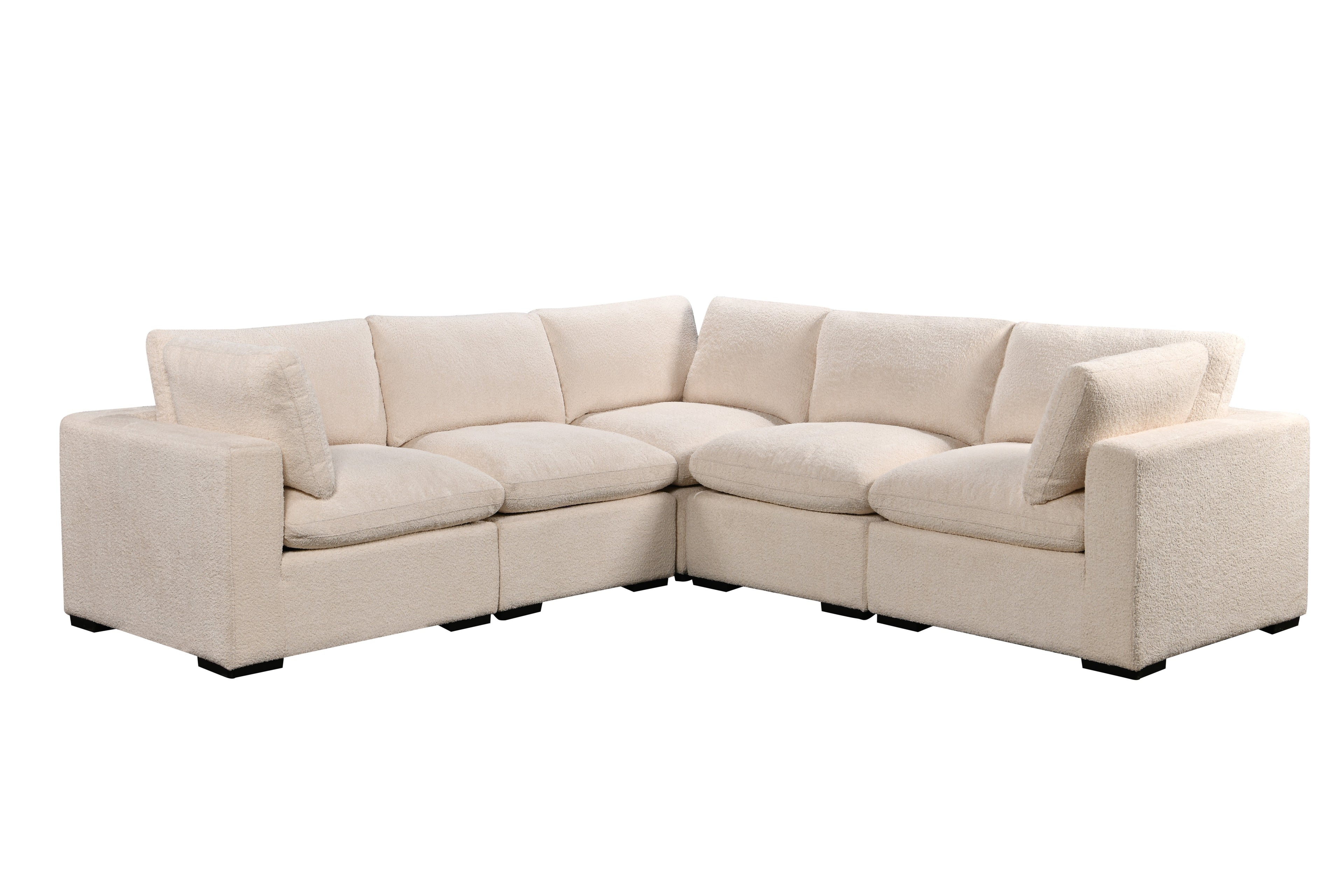 Cozy 5 seater Modular Corner Duck feather cushions Boucle Cream