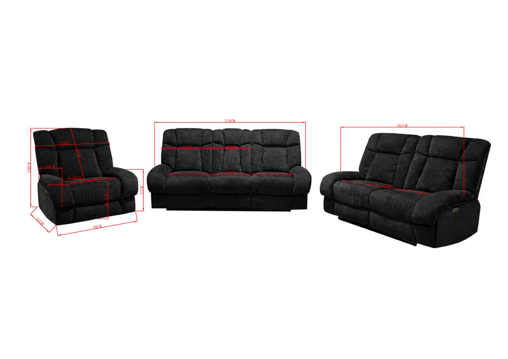 Harlow Fabric 2+3 Seater Electric Recliner Set Grey